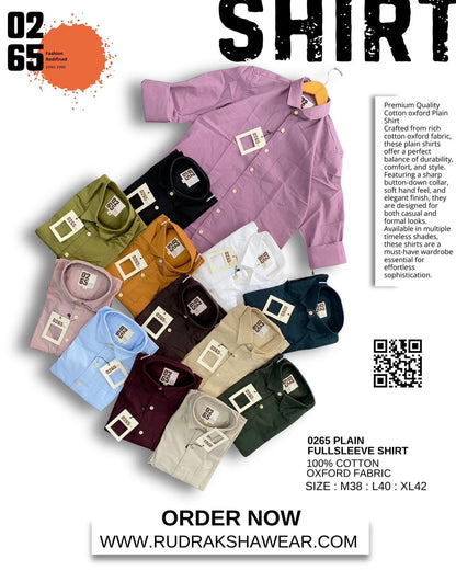 0265 Premium Cotton Oxford - Plain Full Sleeve Shirt - Back Side Box Pleated
