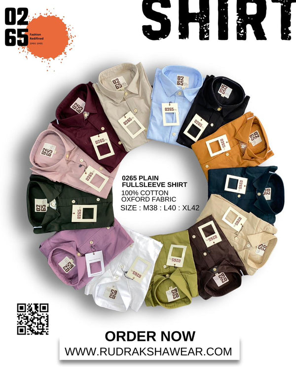 0265 Premium Cotton Oxford - Plain Full Sleeve Shirt - Back Side Box Pleated