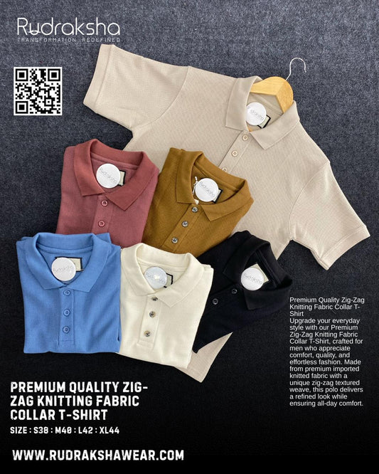 Premium Quality Collar T-Shirt | Zic Zag Knit Cotton Fabric | Old Money Vibe