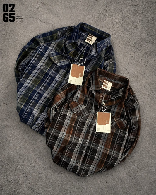0265 Corduroy Double Pocket Full Sleeve Shirt | Yarn Dyed Checks