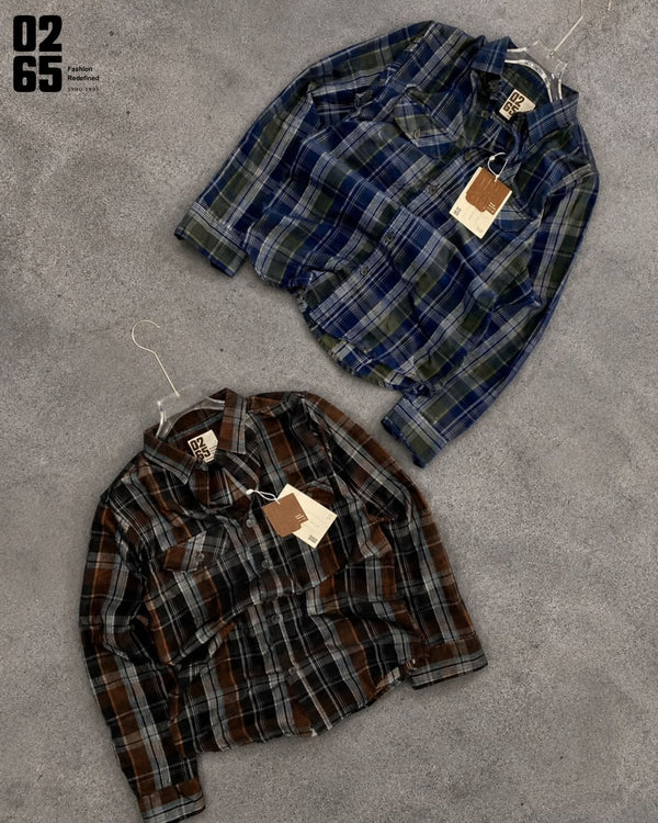 0265 Corduroy Double Pocket Full Sleeve Shirt | Yarn Dyed Checks