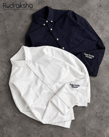 Boxy Fit Full Sleeve Shirt | 100 % Cotton | Button Down Collar | Embroidery at front right bottom