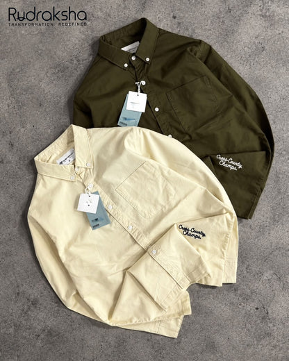 Boxy Fit Full Sleeve Shirt | 100 % Cotton | Button Down Collar | Embroidery at front right bottom