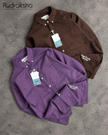 Boxy Fit Full Sleeve Shirt | 100 % Cotton | Button Down Collar | Embroidery at front right bottom