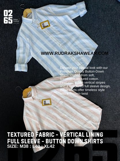 Textured Fabric Vertical Lining Full Sleeve Shirt By 0265 - Button Down Collar