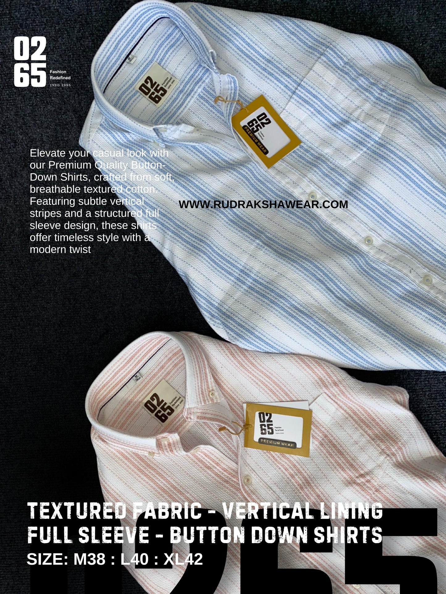 Textured Fabric Vertical Lining Full Sleeve Shirt By 0265 - Button Down Collar