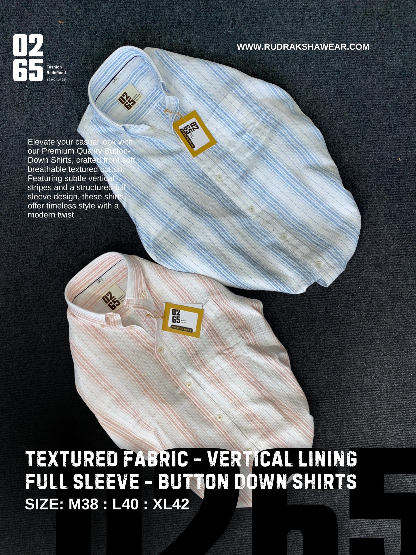 Textured Fabric Vertical Lining Full Sleeve Shirt By 0265 - Button Down Collar